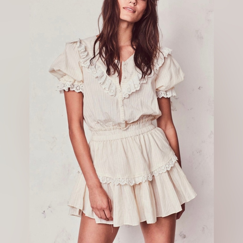 Loveshackfancy Nanette striped eyelet ruffle mini dress